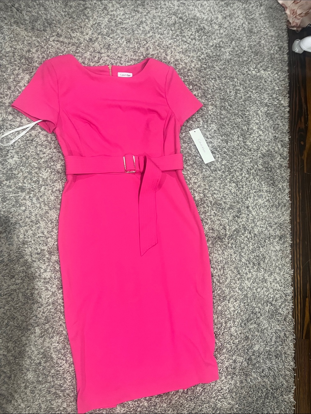 Calvin Klein Vibrant Pink Belted Midi Dress